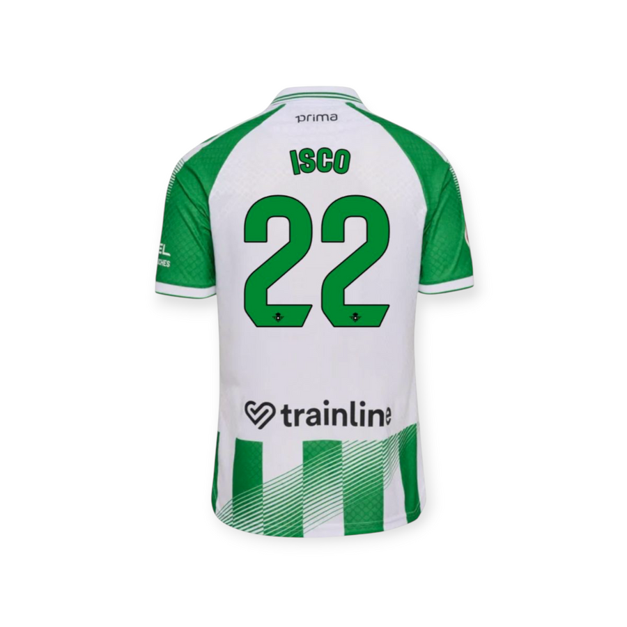 Archive Football Isco Real Betis 2026/27 home jersey back view with green and white stripes and player number 22