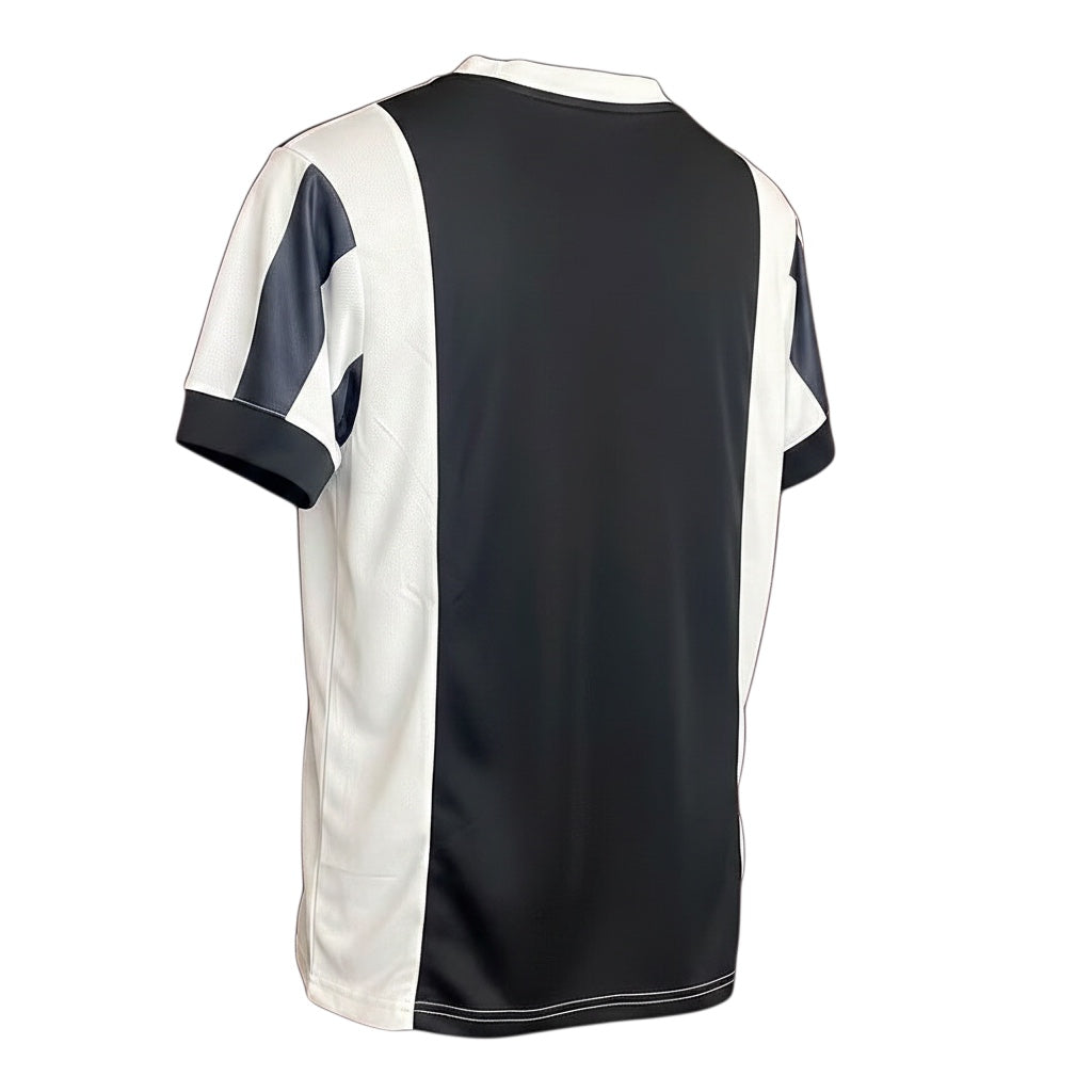 Archive Football Juventus 2017/18 retro soccer jersey in black and white, back view showing classic striped design.