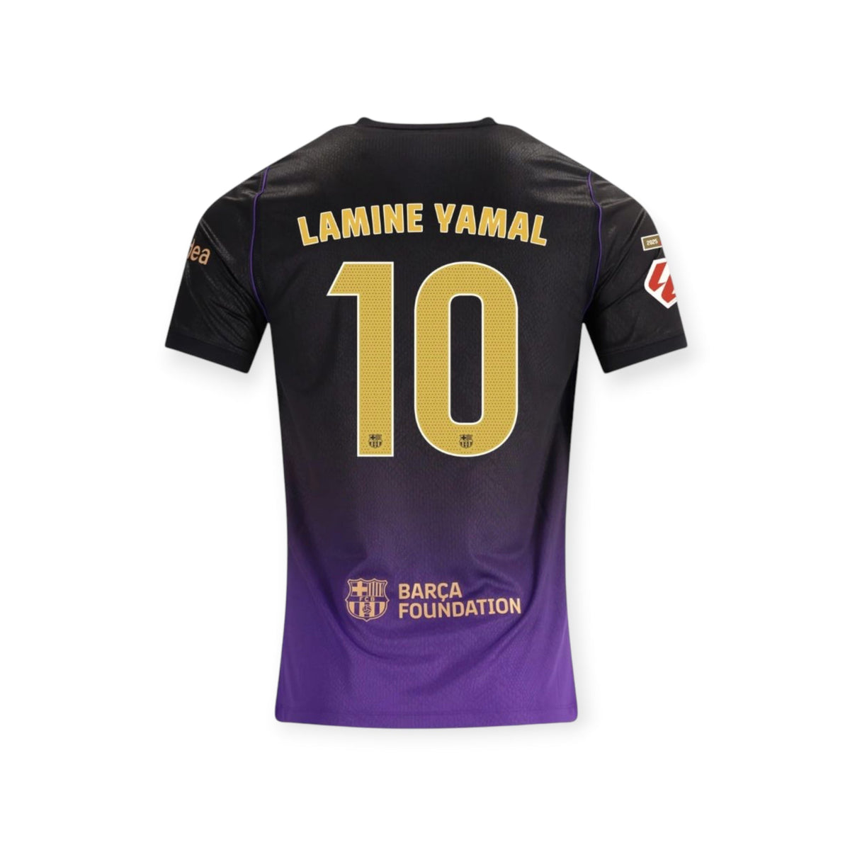 Archive Football Lamine Yamal FC Barcelona 2026/27 away jersey in black and purple with gold number 10 on the back.
