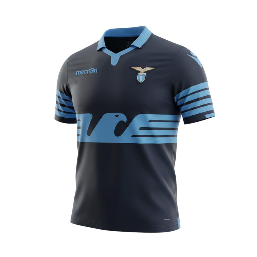 Archive Football Lazio 2016 away retro jersey in navy blue with light blue graphic chest stripe and embroidered crest