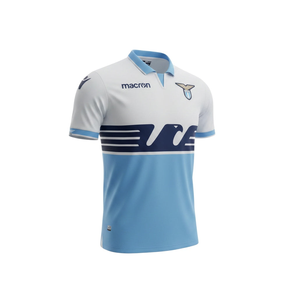 Archive Football Lazio 2018 retro home jersey in sky blue and white with embroidered crest and classic collar
