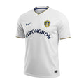 Archive Football Leeds United 2000/01 white home retro jersey with embroidered crest and navy Strongbow sponsor logo.