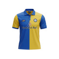 Archive Football Leeds United 1997/99 retro away jersey in blue and yellow with embroidered crest and sponsor logo.