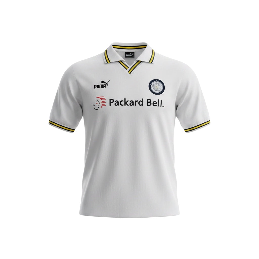 Archive Football Leeds United 1998-2000 retro home jersey in white with yellow and blue trim and sponsor logo