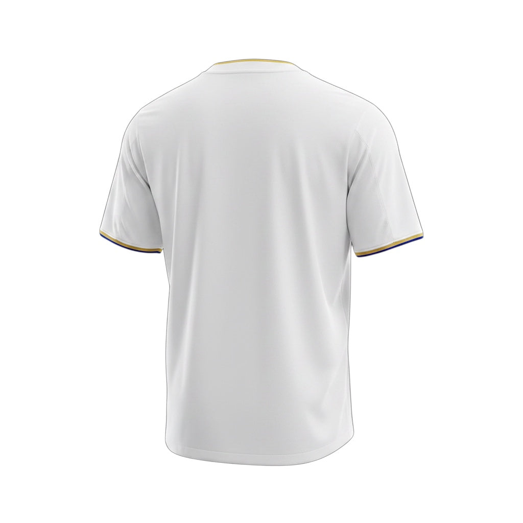 Back view of Archive Football Leeds United 2000/01 retro home jersey in white with blue and yellow sleeve trim