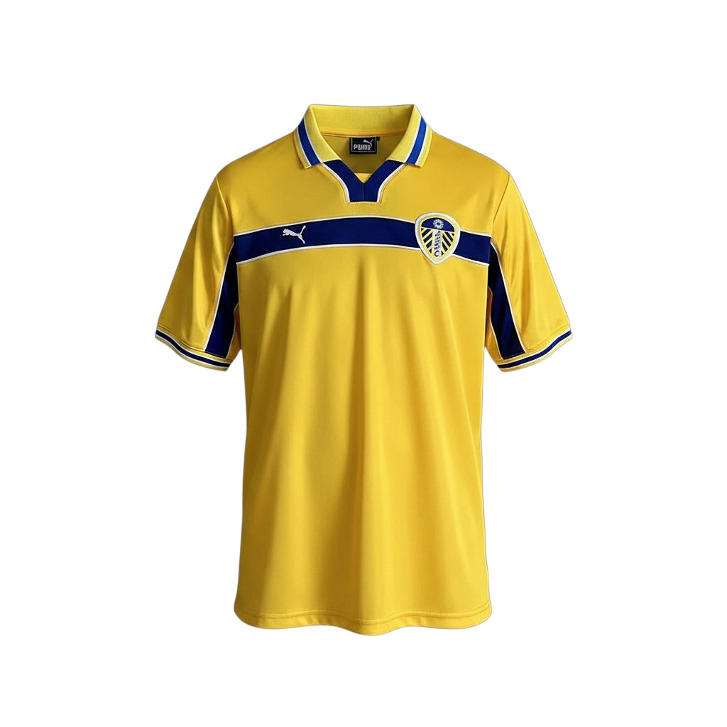 Archive Football Leeds United 1999-2000 retro third jersey in yellow with blue trim and embroidered club crest