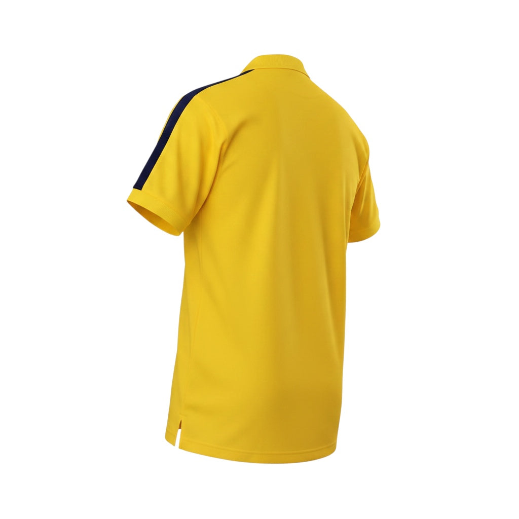 Archive Football Leeds United 1977/78 retro away jersey in yellow with navy shoulder stripes, back view