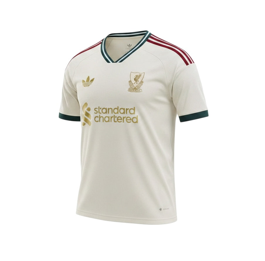Archive Football Liverpool 2026/27 special edition cream jersey with gold logos and maroon shoulder stripes