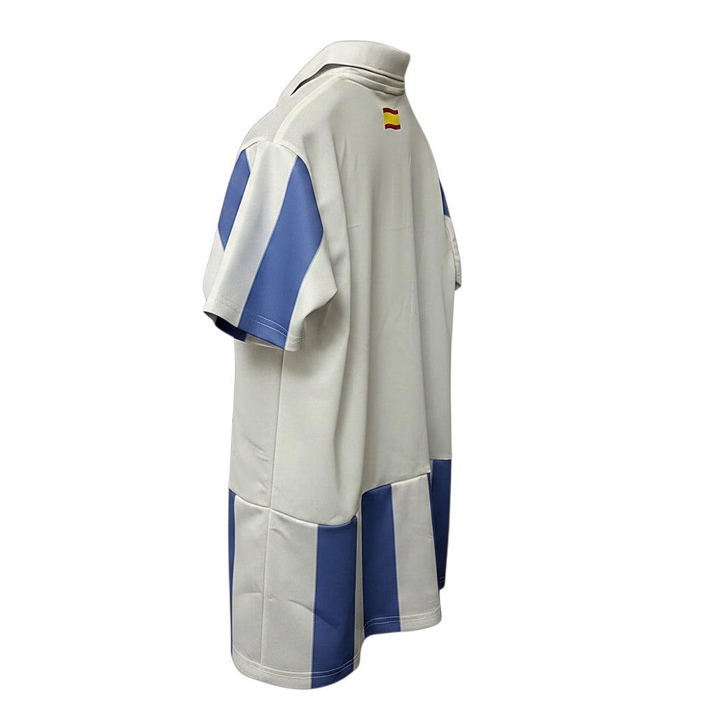 Archive Football Malaga 2013 home retro jersey in white and blue with embroidered crest and Spanish flag detail