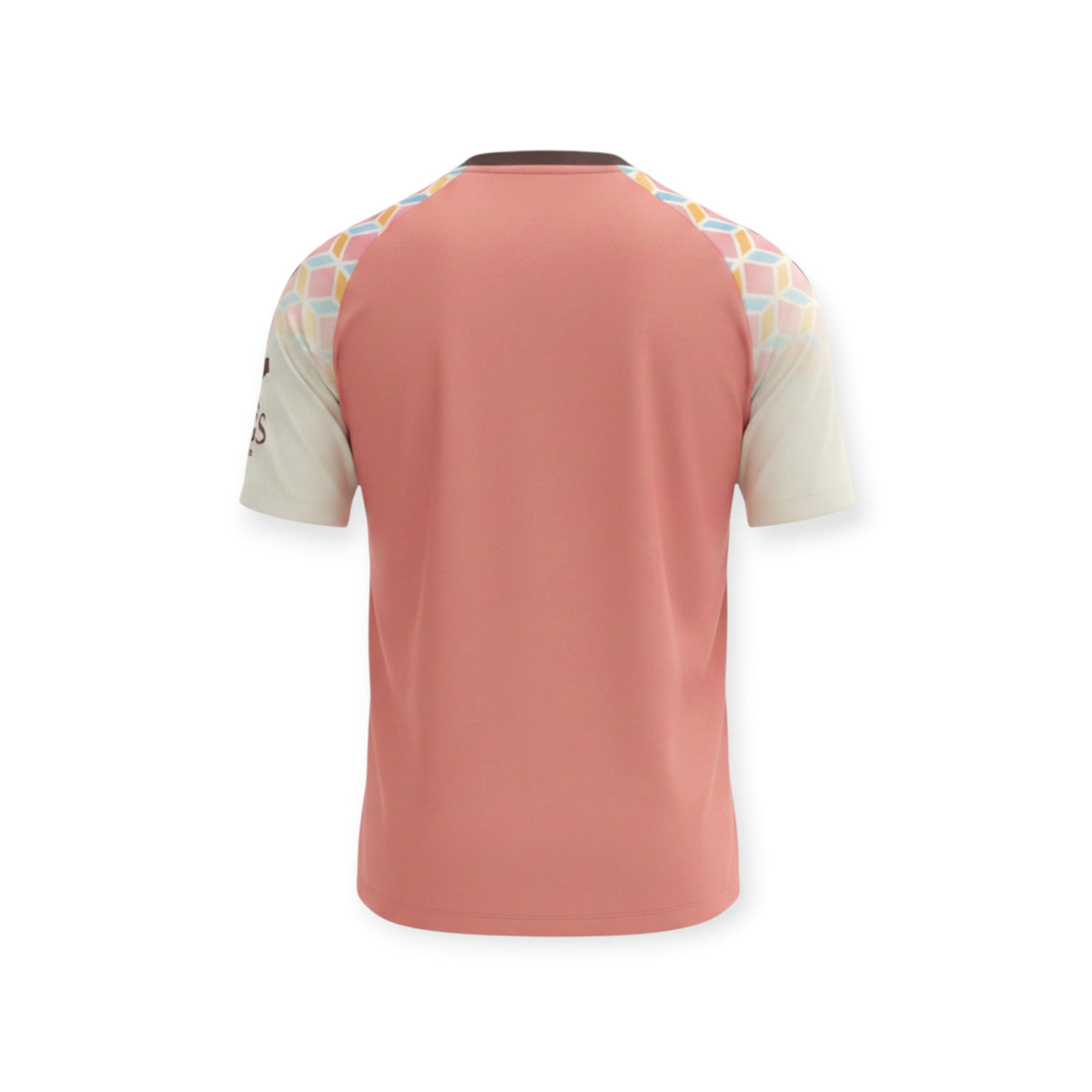 Back view of Archive Football Málaga CF 2026/2027 away jersey in dusty pink with patterned raglan sleeves.