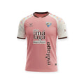 Archive Football Málaga CF 2026/2027 away jersey in pink with white sleeves and geometric shoulder patterns.