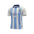 Archive Football Málaga CF 2026/2027 home jersey in white and blue with a polo collar and team emblem.