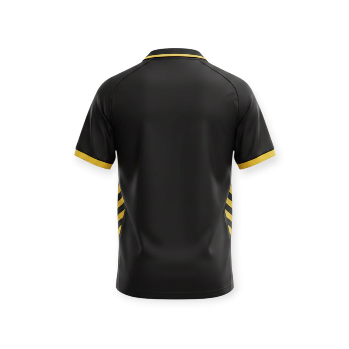 Archive Football Málaga CF 2026/2027 retro jersey in black with yellow trim, back view of breathable polyester shirt.