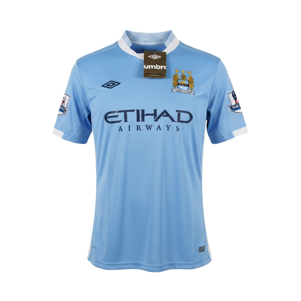 Archive Football Manchester City 2011/12 retro home jersey in sky blue with embroidered crest and sponsor logos
