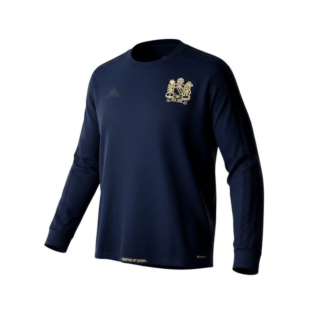 Archive Football Manchester United 1968 retro long-sleeve jersey in navy blue with gold embroidered crest