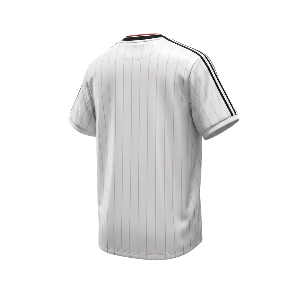 Archive Football Manchester United 1983 retro jersey in white with thin pinstripes and black sleeve stripes, back view