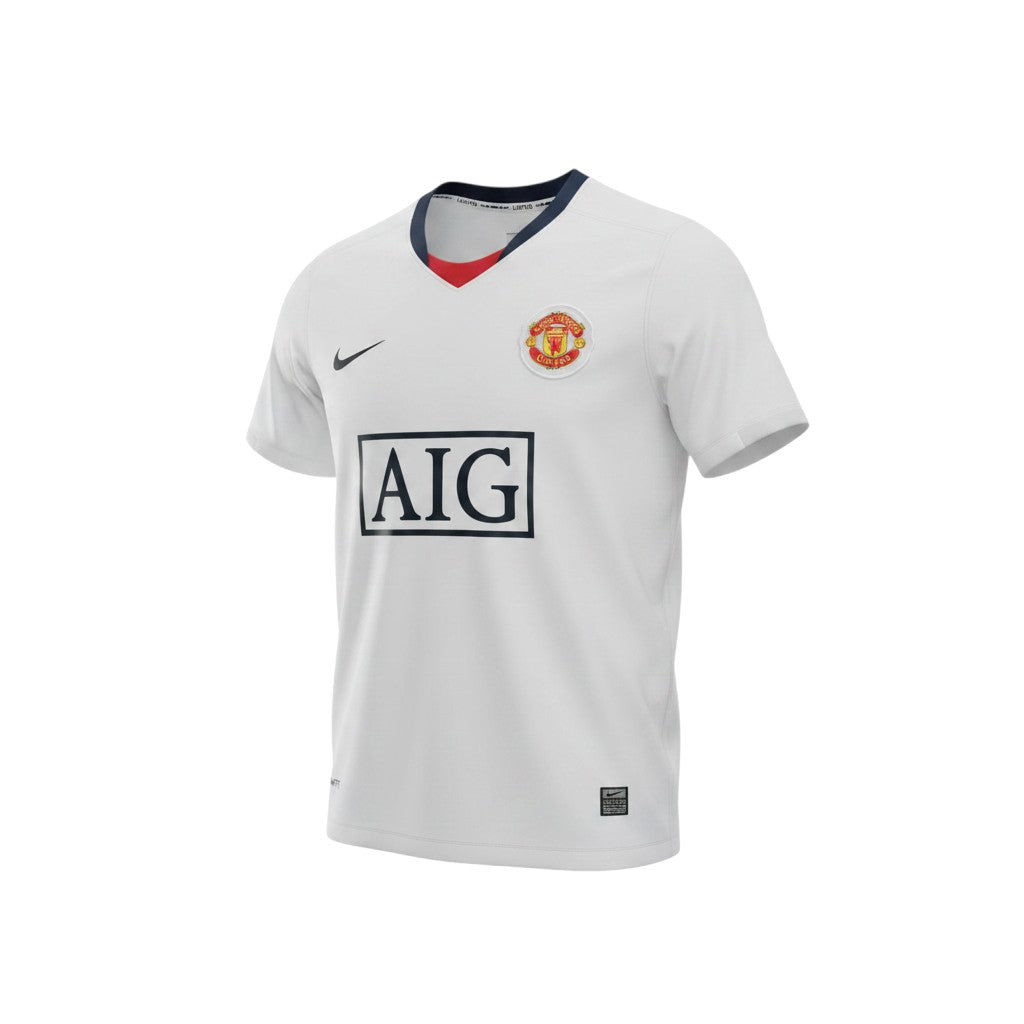 Camiseta retro de visitante del Manchester United 2008/09 blanca de Archive Football con escudo bordado