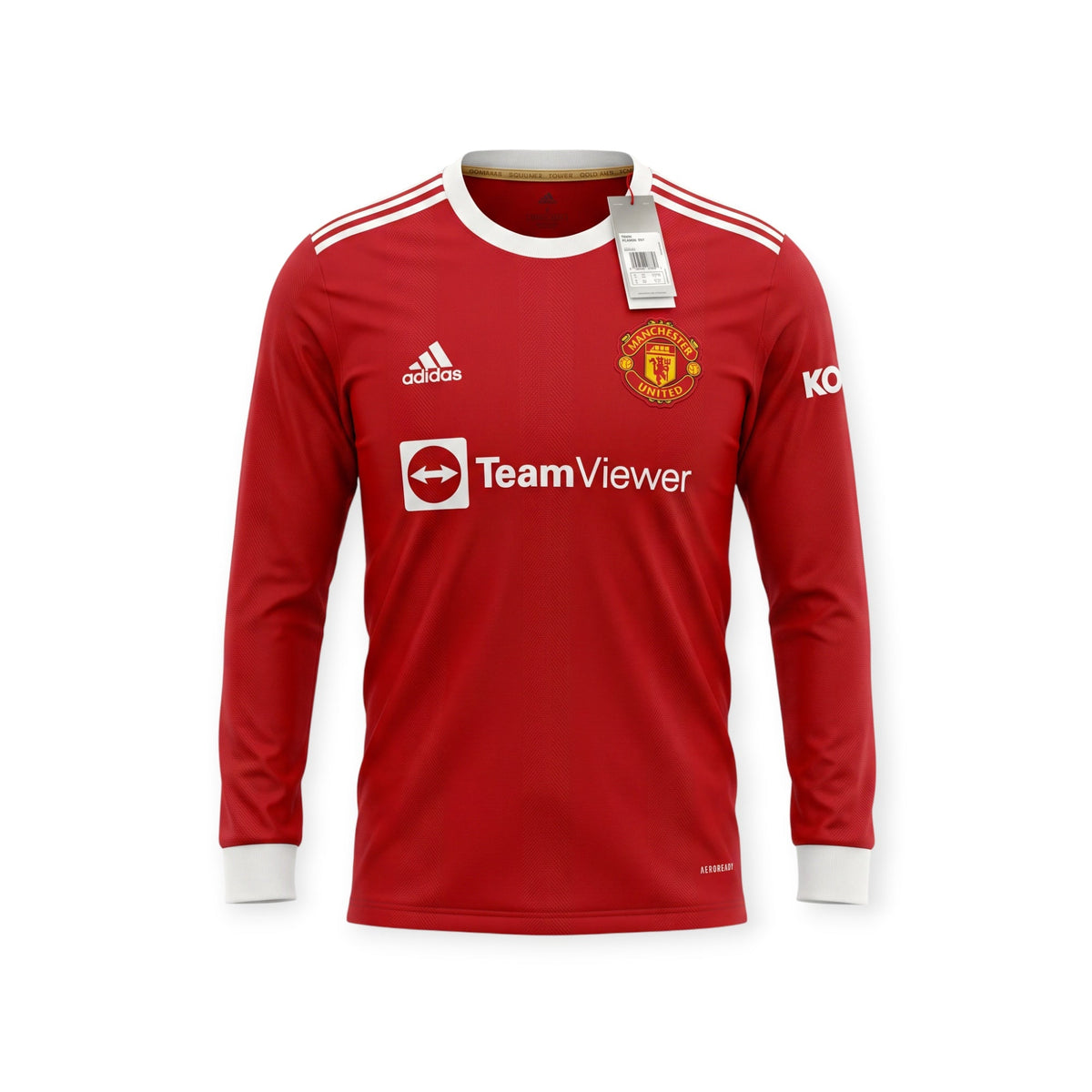 Archive Football Manchester United 2021/22 long sleeve red jersey with white trim and embroidered club crest