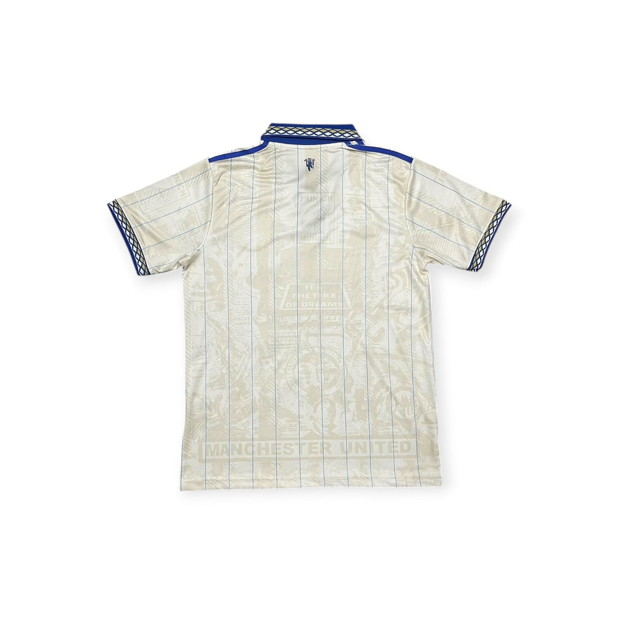 Archive Football Manchester United 2026/2027 special edition jersey back view in cream with blue patterned trim