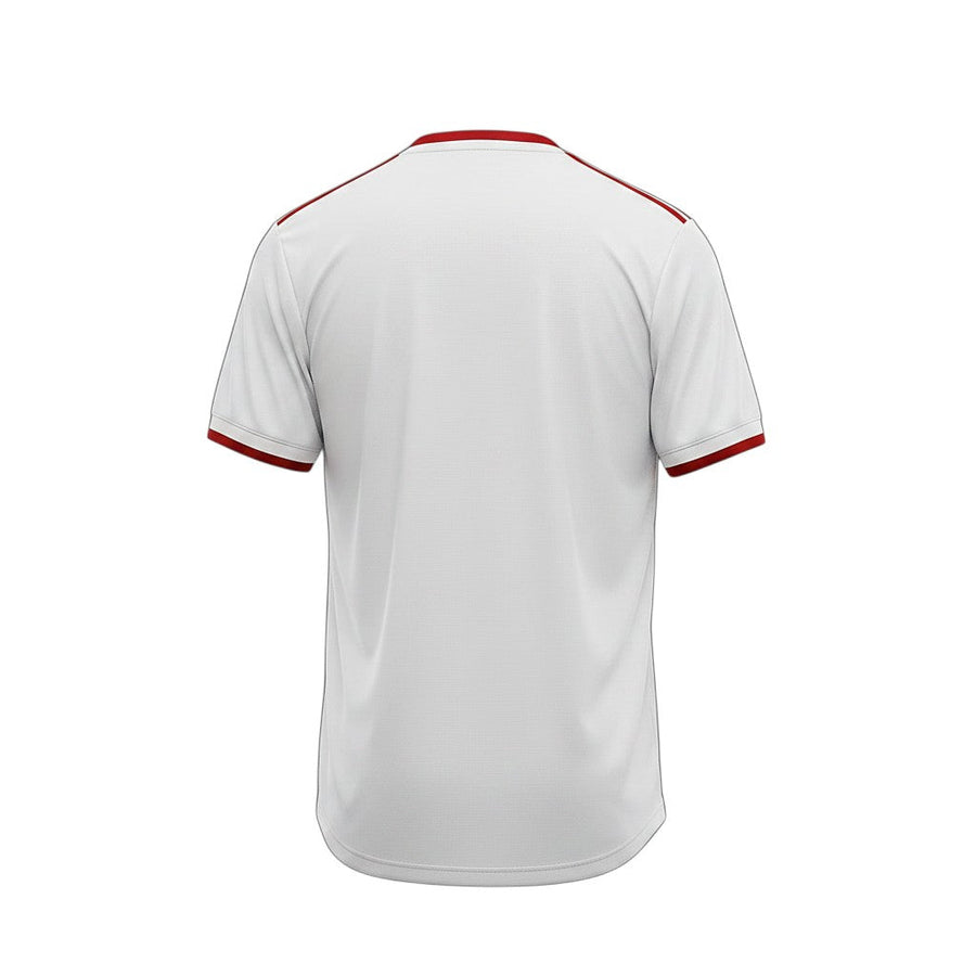 Vista trasera de la camiseta retro Archive Football del Manchester United 2012/14 en color blanco con detalles rojos