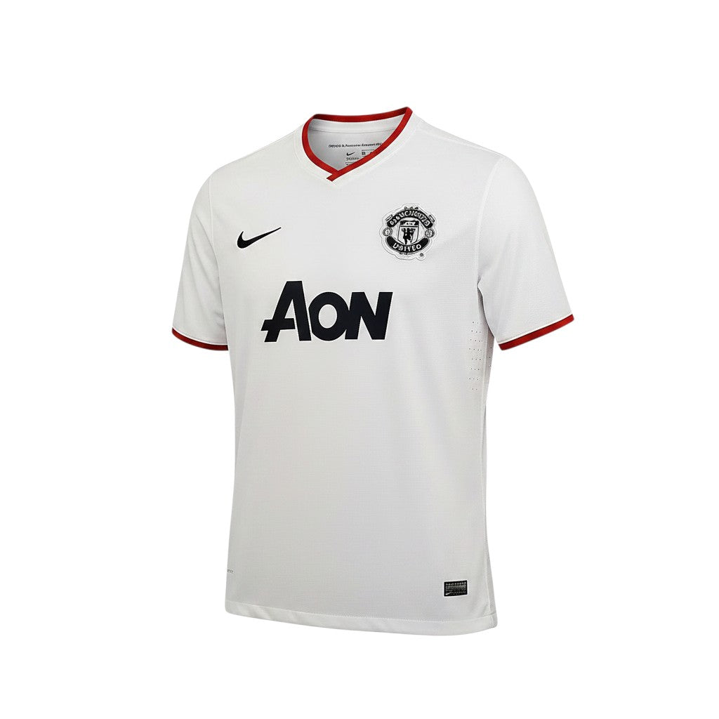 Camiseta retro Archive Football del Manchester United 2012/14, tercera equipación blanca con detalles en rojo y negro