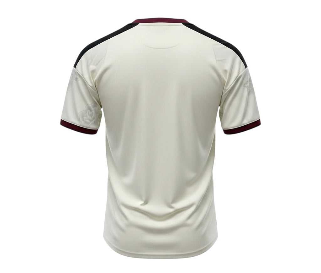 Back view of Archive Football Manchester United 2026/2027 third jersey in off-white with maroon and black trim