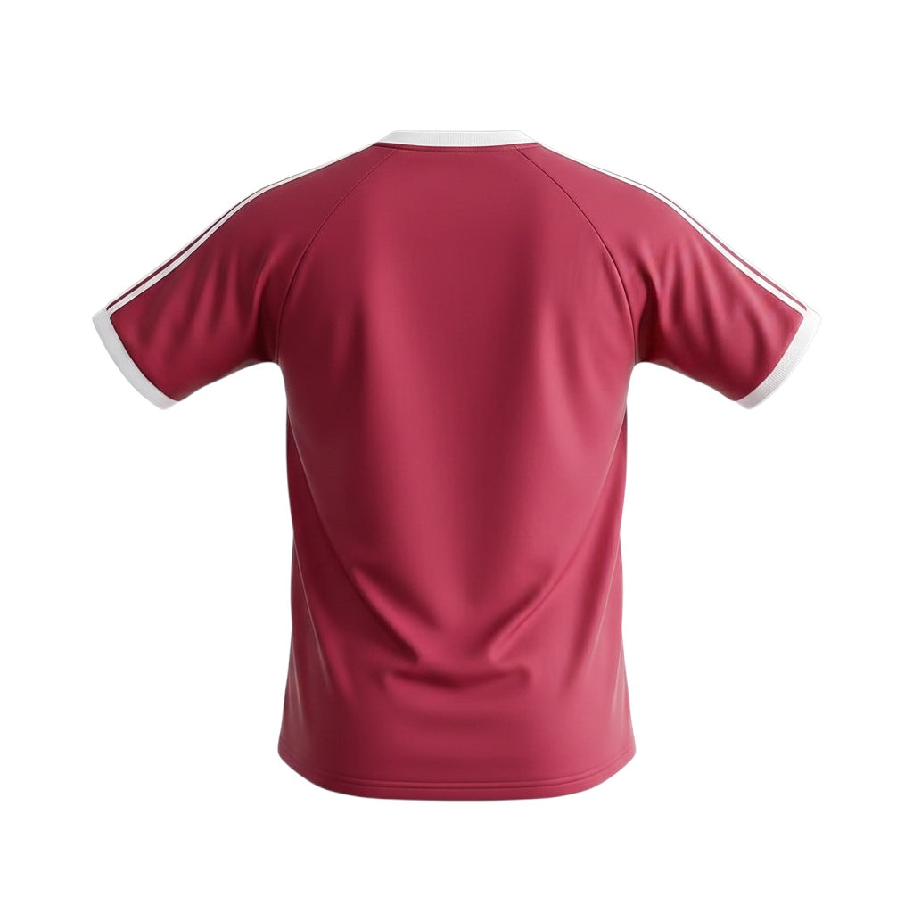Archive Football Mexico 1985 retro home jersey in maroon with white trim and sleeve stripes, back view