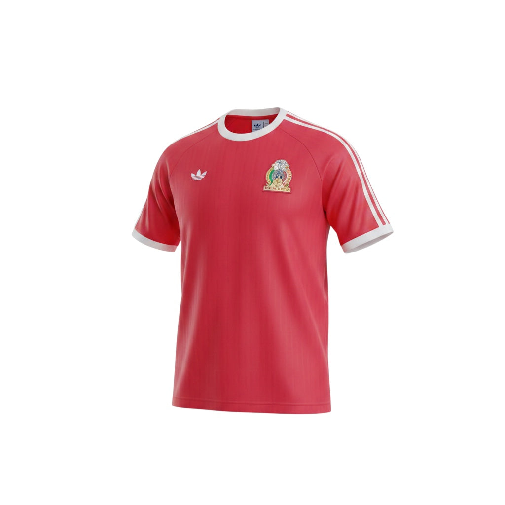 Archive Football Mexico 1985 home retro jersey in red with white trim, embroidered crest, and classic 80s design.