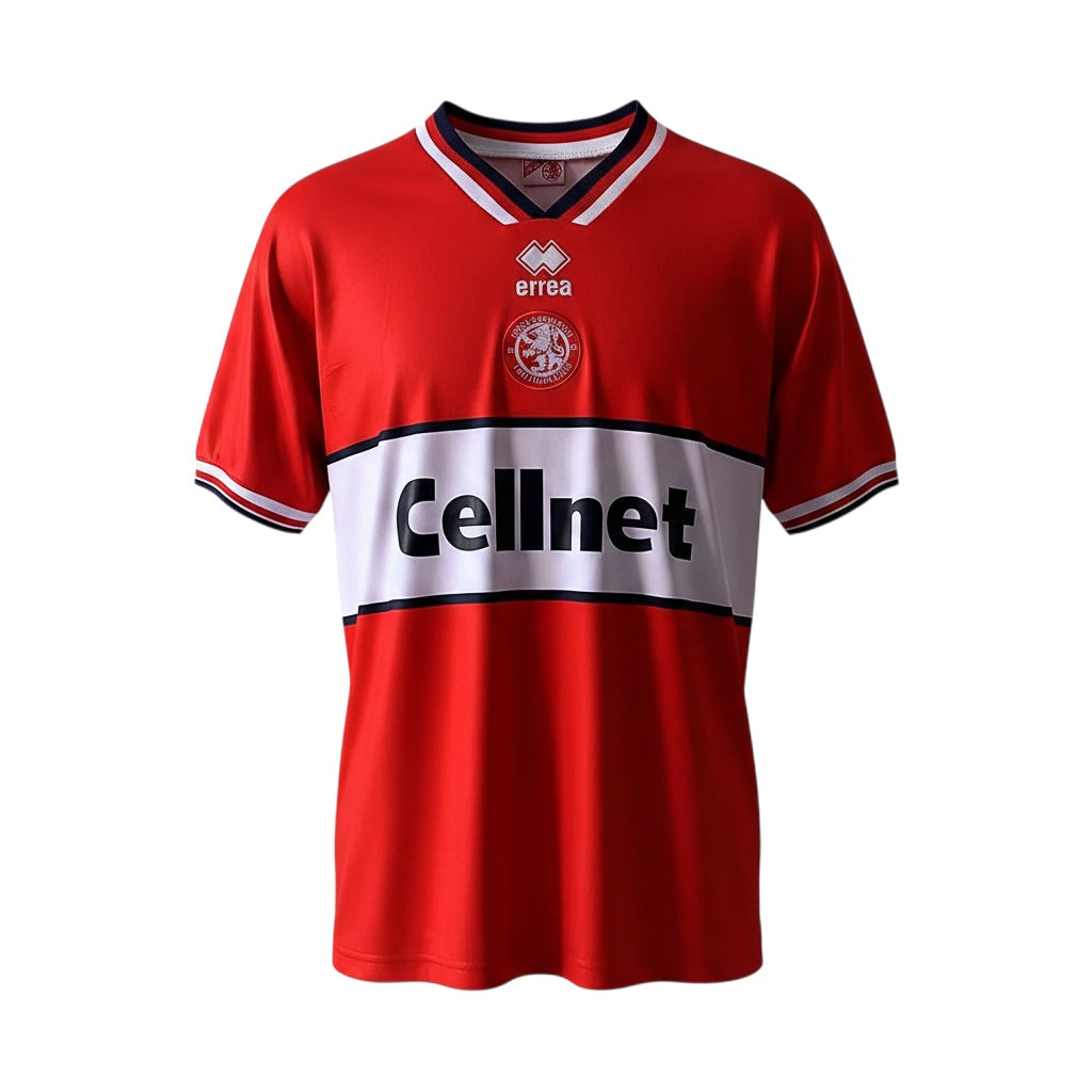 Archive Football Middlesbrough 1997/98 retro home jersey in red with white chest band and embroidered club crest