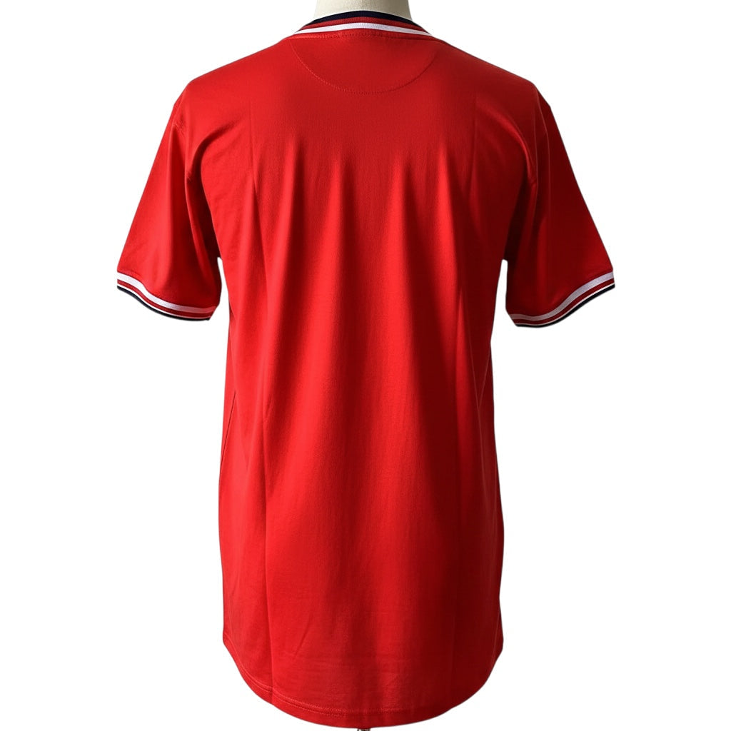 Back view of Archive Football Middlesbrough 1997/98 retro home jersey in red with striped collar and sleeve trim