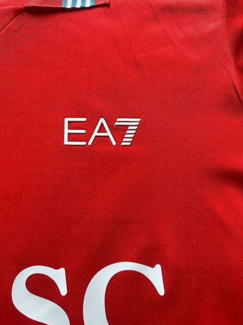 Archive Football Napoli 2026/27 third jersey in red breathable polyester with white EA7 logo and team details