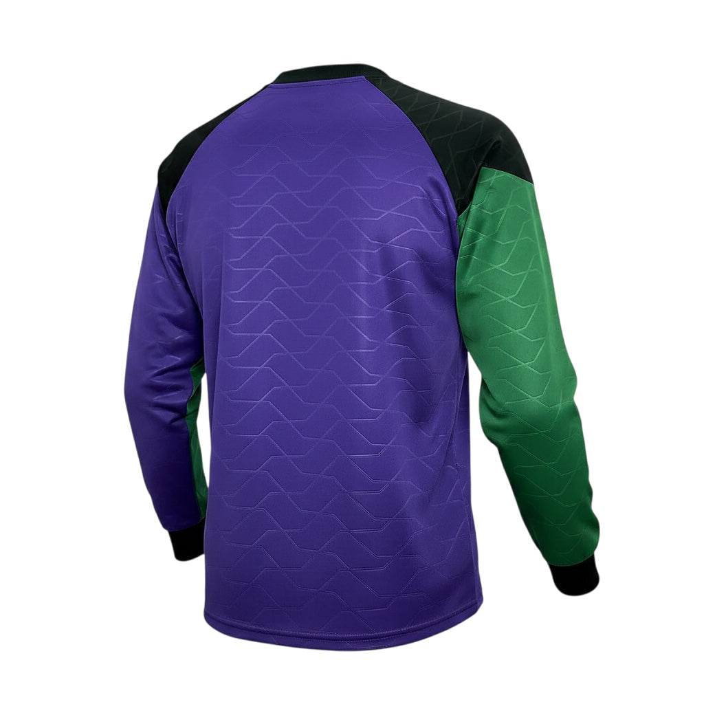 Archive Football Newcastle United 1995/96 retro goalkeeper jersey in purple, green, and black with textured pattern