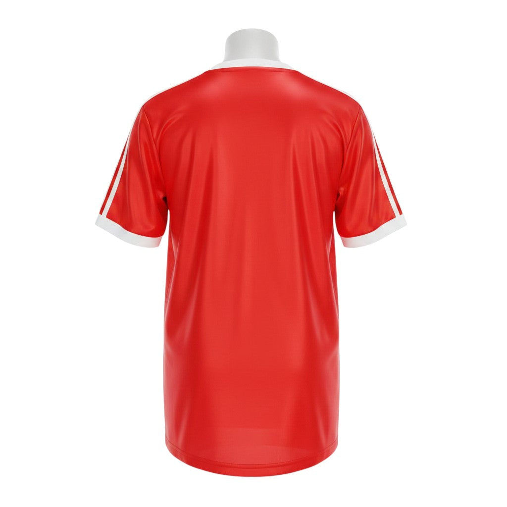 Vista trasera de la camiseta retro local 1979 de Nottingham Forest de Archive Football en color rojo con detalles blancos
