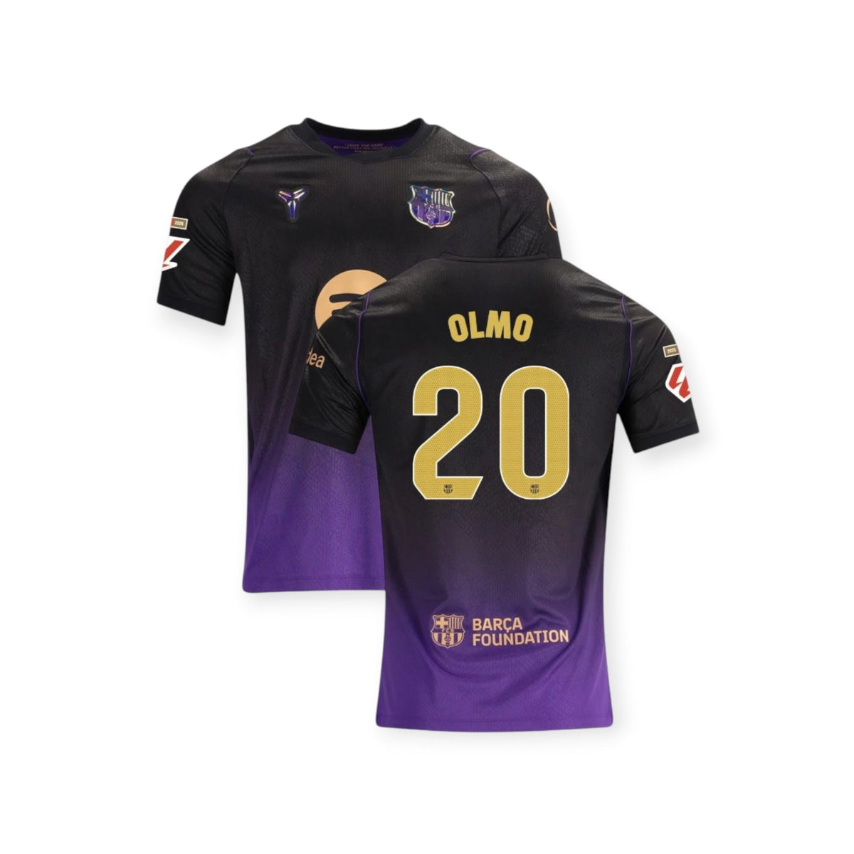 Archive Football Olmo FC Barcelona 2026/27 away jersey in black and purple with player name and number 20