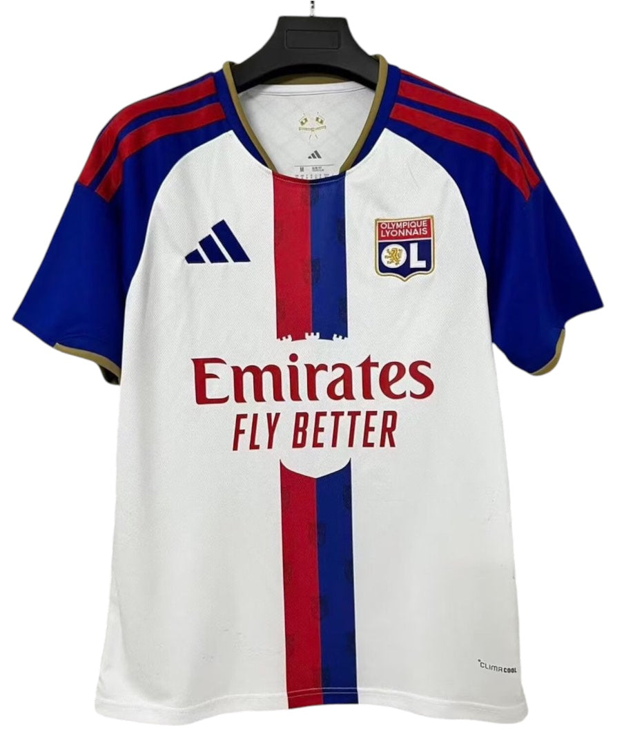 Archive Football Olympique Lyonnais 2026/27 home jersey in white with blue and red vertical stripe and team emblem