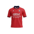 Archive Football Osasuna 1996/97 home retro jersey in red with navy collar, embroidered crest, and sponsor logos.