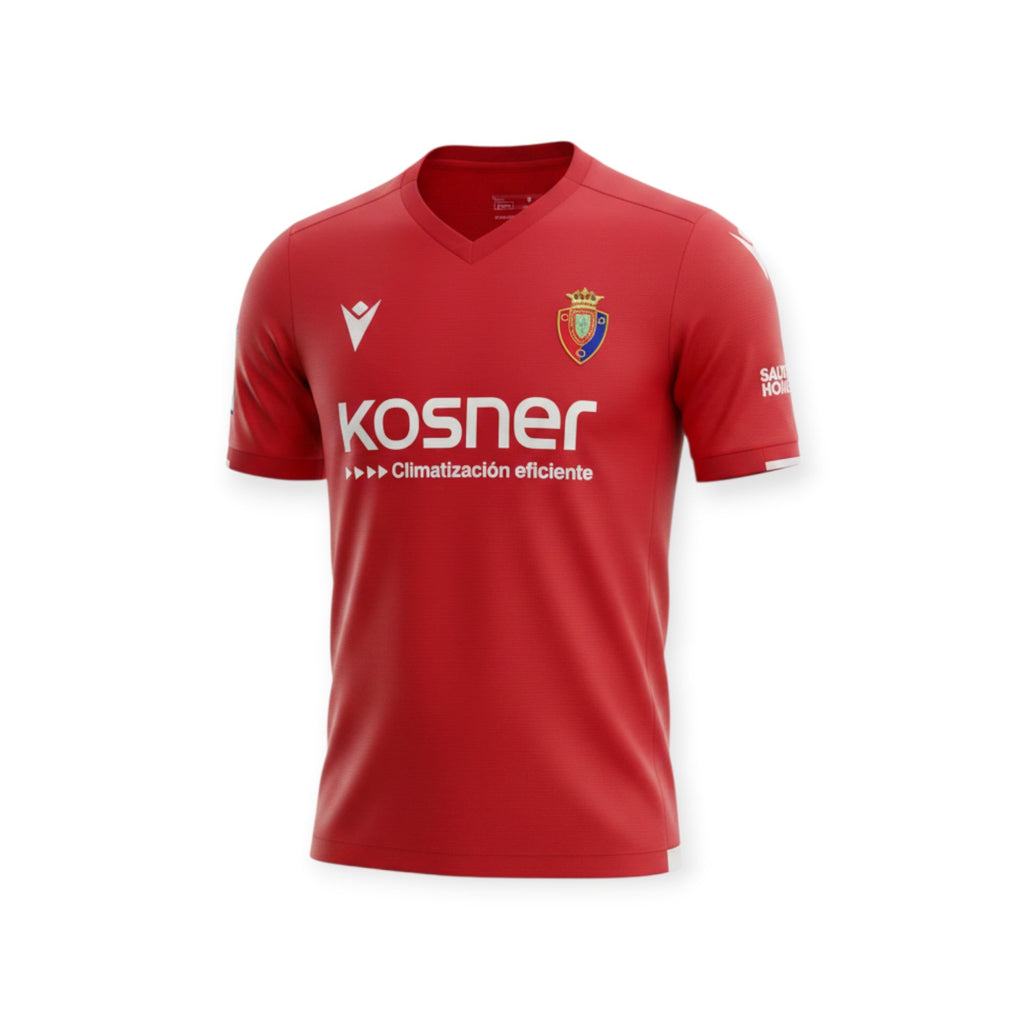 Archive Football CA Osasuna 2026/2027 red retro soccer jersey with high-density team emblem and sponsor logos.