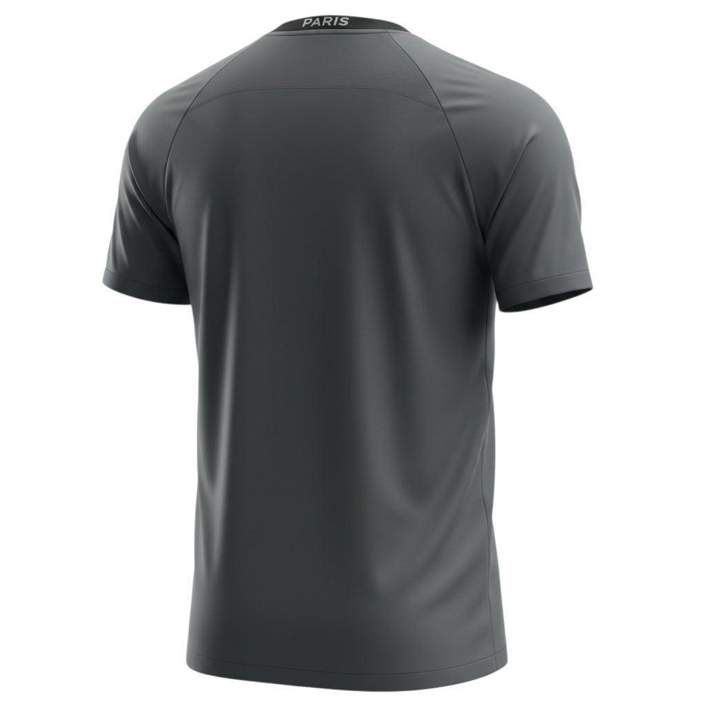 Archive Football Paris Saint-Germain 2019/20 retro jersey in dark grey, back view with Paris detail on the collar.