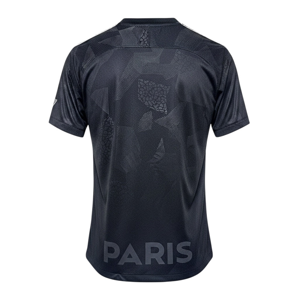 Archive Football Paris Saint-Germain 2017/18 third retro jersey in black with tonal geometric pattern and Paris text