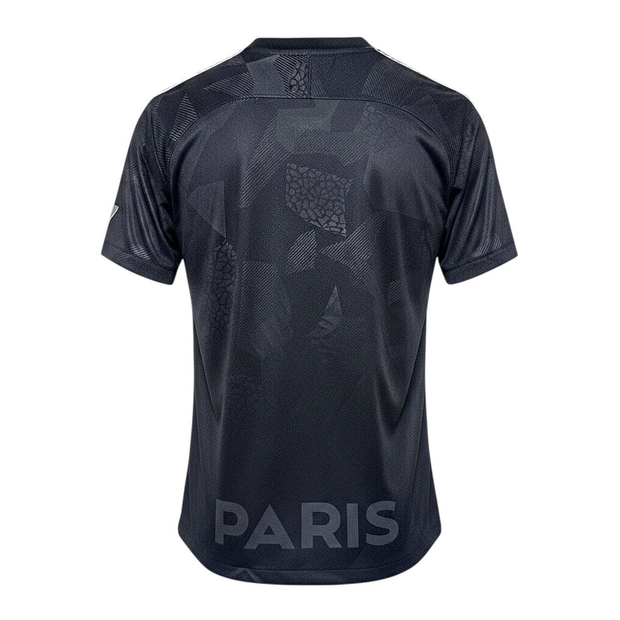 Archive Football Paris Saint-Germain 2017/18 third retro jersey in black with tonal geometric pattern and Paris text