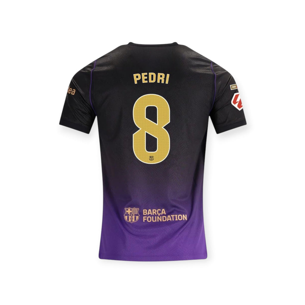 Archive Football Pedri FC Barcelona 2026/27 away jersey in black and purple with gold number 8 on the back