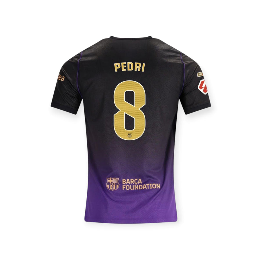 Archive Football Pedri FC Barcelona 2026/27 away jersey in black and purple with gold number 8 on the back