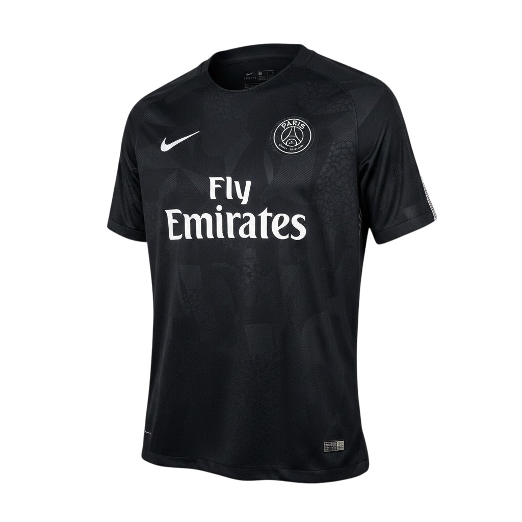 Archive Football Paris Saint-Germain 2017/18 third retro jersey in black with white sponsor and embroidered crest