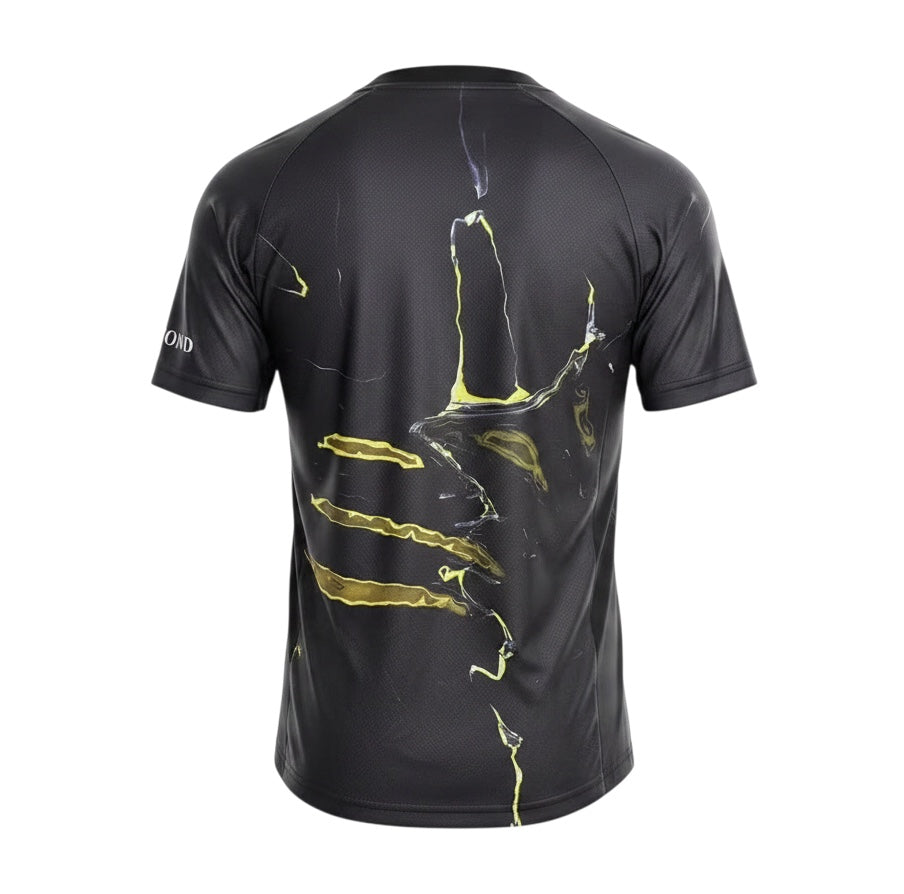 Back view of Archive Football Paris Saint-Germain 2026/27 fifth jersey in black with yellow marble-effect graphic