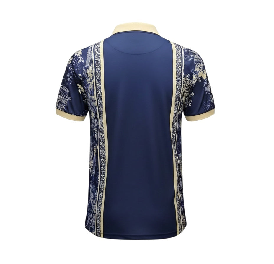 Back view of Archive Football Paris Saint-Germain 2026/27 special edition jersey in blue with cream trim and patterns.