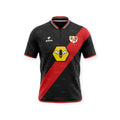 Archive Football Rayo Vallecano 2000/01 away retro jersey in black with red sash, bee emblem, and zip collar.