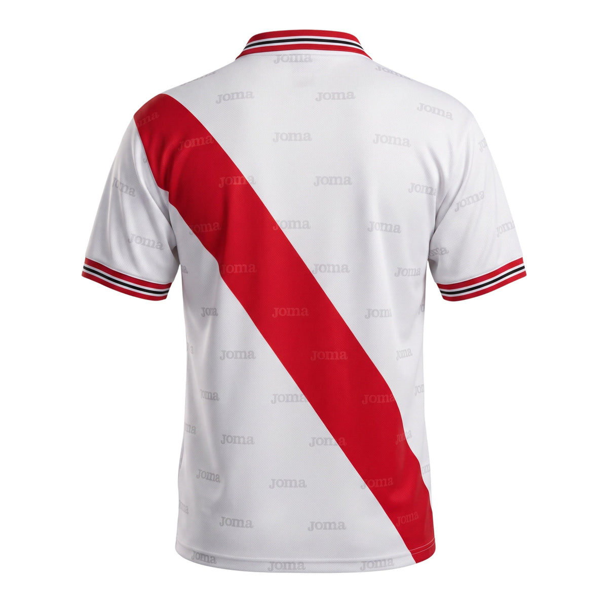 Archive Football Rayo Vallecano 1999-2000 home retro jersey, white with red sash and Joma logo pattern, back view.