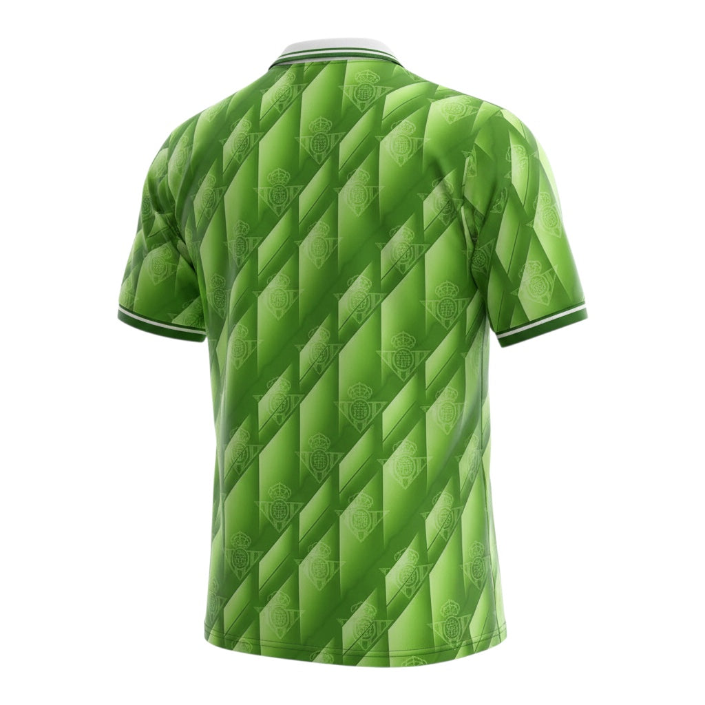 Archive Football Real Betis 1993 retro home jersey in green with white collar and diagonal pattern back view