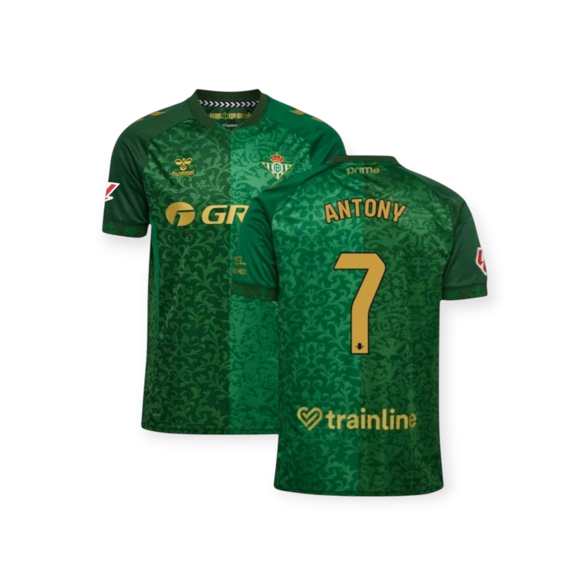 Archive Football Real Betis 2026/27 away jersey in green with intricate patterns, Antony name and number 7 on back.