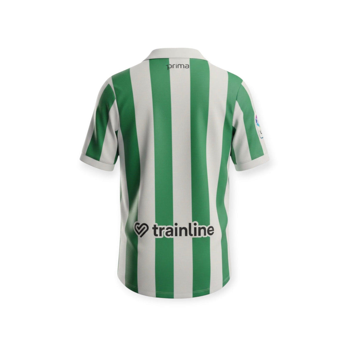 Archive Football Real Betis 2026/2027 retro jersey, back view featuring green and white stripes and sponsor logos.